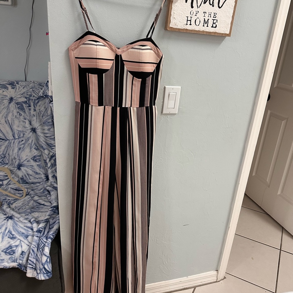 (2/$15) Xhilaration Black Striped Bra Cup Sleeveless jumpsuit